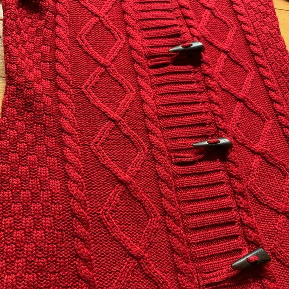 L.L. Bean Red Wool Blend Cable Knit Toggle Cardigan Sweater Women’s Small - Picture 5 of 9